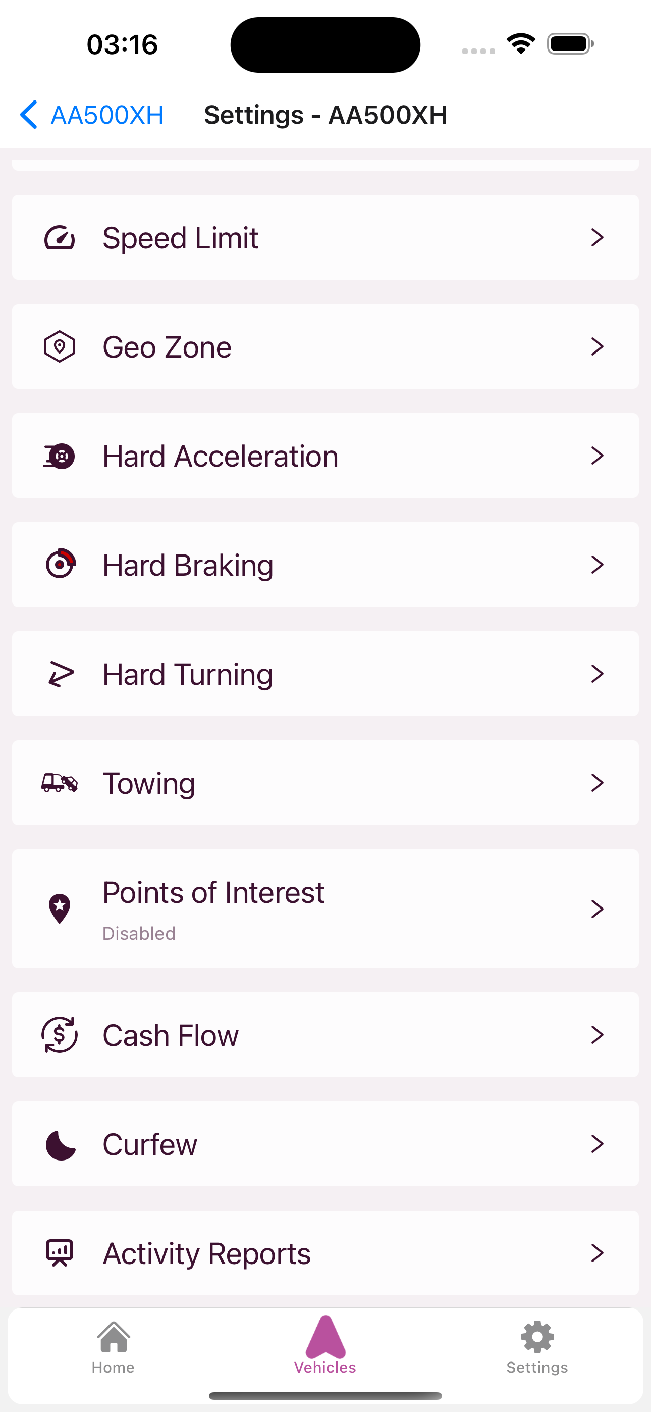 Device settings showing Points of Interest